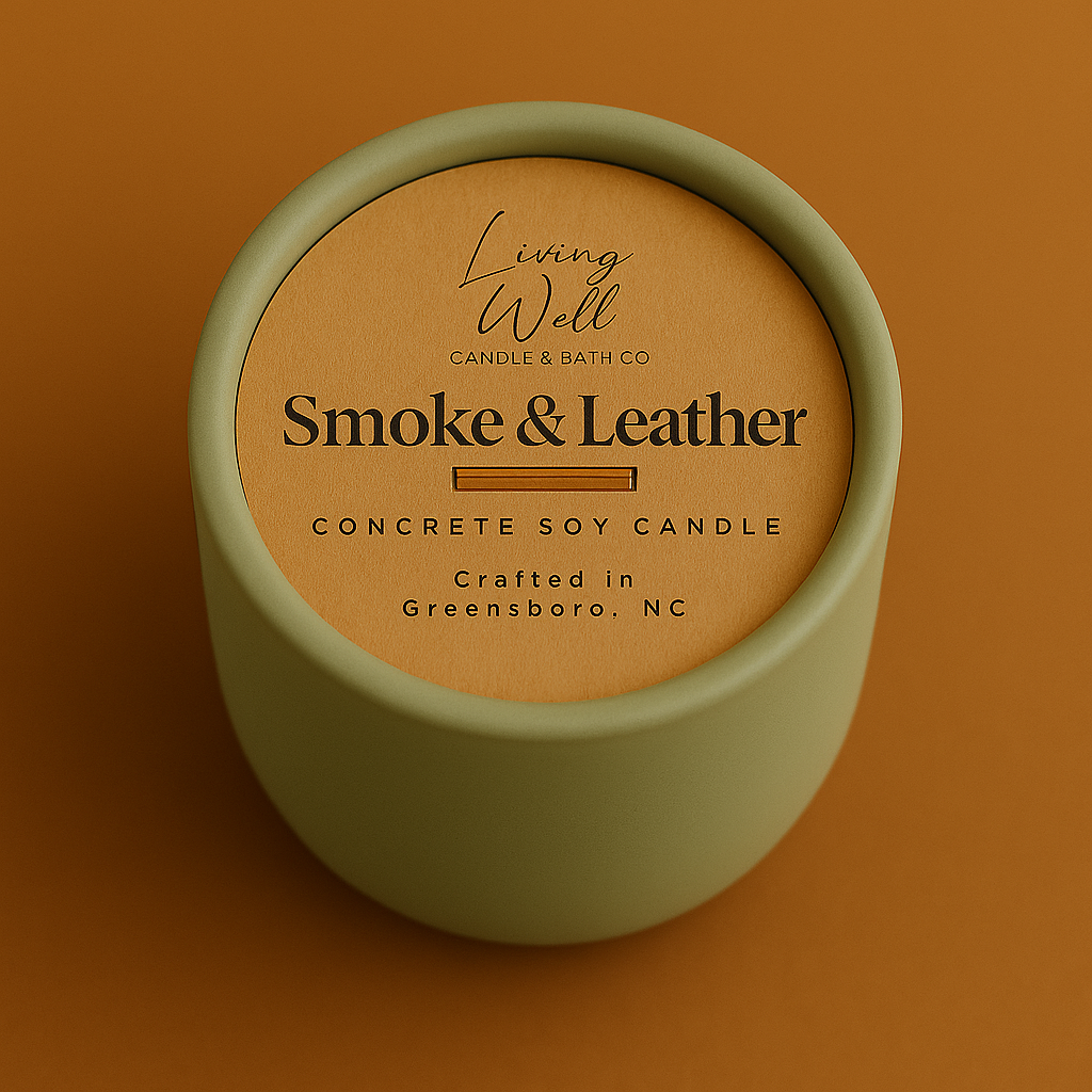Smoke & Leather Concrete + Wooden Wick Coconut Soy Candle