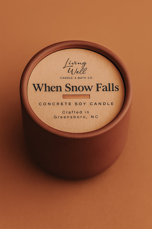 When Snowfalls Signature Scent + Concrete Wooden Wick Coconut Soy Candle